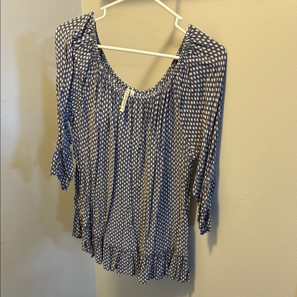 Women's Navy Blue Polka Dot Peasant Blouse